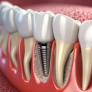 a model of teeth with dental implant