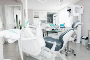 a dental chair in a dental practice room